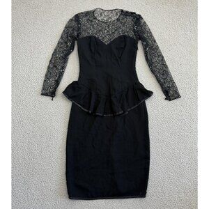 Vintage Dress Lace Long Sleeve Peplum Gothic Witchy Vampire Party